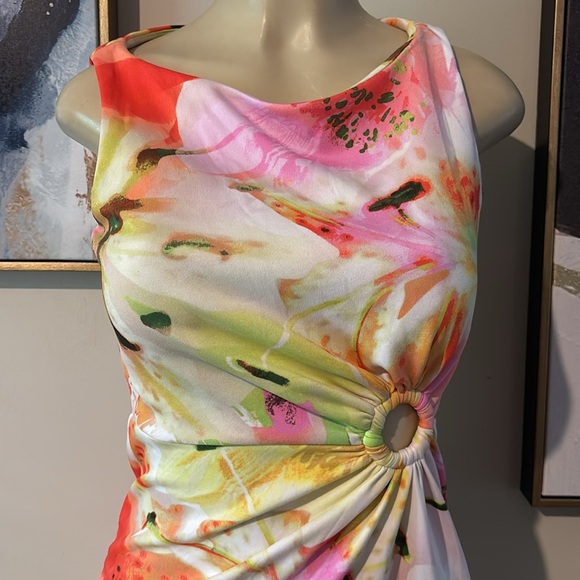 Melonie T Yellow/Coral Floral Waist Ring Cut Out size 2 - Picture 3 of 6